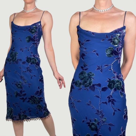 Betsey Johnson Dresses & Skirts - Betsey Johnson vintage silk rose floral velvet burnout slip dress 90s cocktail